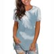 thumbnail image 3 of Moda mujer camiseta casual pluma impresa cuello redondo manga corta pulóver tops blusa Fridja  hjk3621, 3 of 5