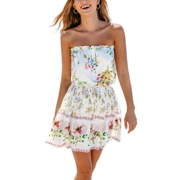 CUPSHE Women Floral Print Tie Waist Mini Dress