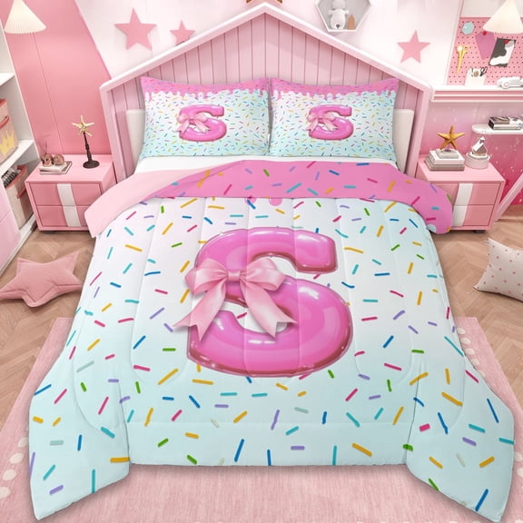 Erosebridal Personalized Letter S Bedding Sets Full with Comforter,Monogrammed Theme Duvet Insert,Ribbon Bow Knot Comforter Sets Full Size,Ultra Soft Bedroom Decor Reversible,3pcs