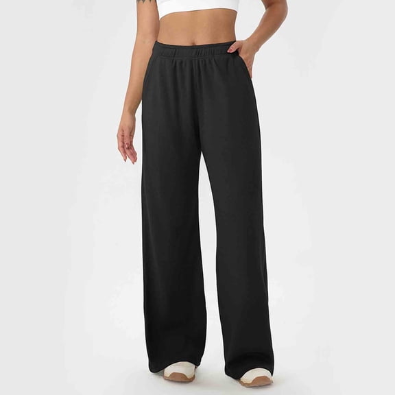 JUSLIO Women Pants Fitness Waffle Casual Loose with Pockets Fashion Wide Leg Pants