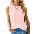 thumbnail image 3 of Colisha Ladies Tank Tops Sleeveless T Shirts Solid Color Vest Round Collar Beach Crew Neck Blouse Pink S, 3 of 6