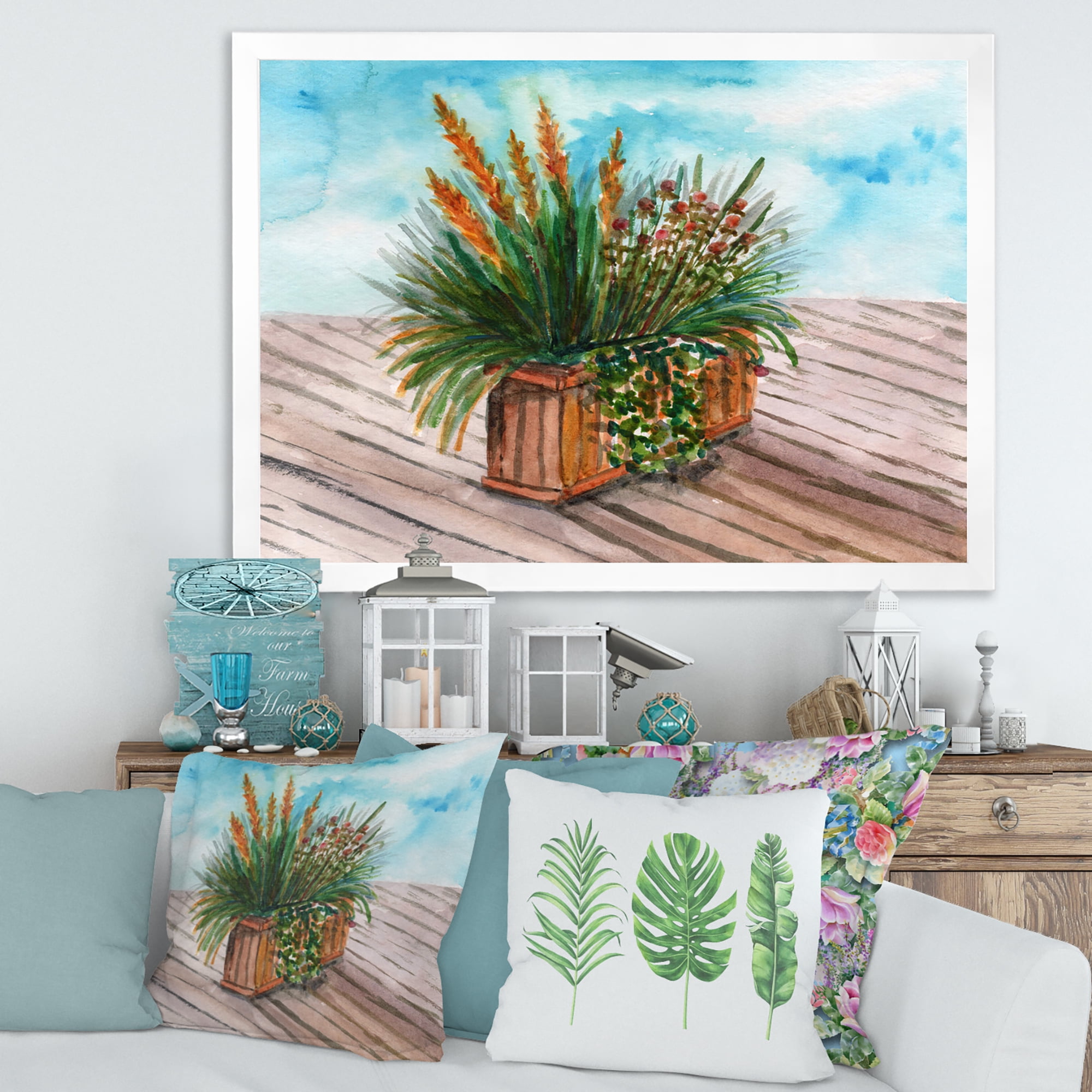 Designart 'Green Stems With Yellow Spikelets of Houseplant' Traditional Framed Art Print