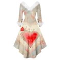 thumbnail image 4 of Valentines Day Dresses for Women Plus Size V Neck Long Sleeve High Low Dresses Plush Collar Vintage Holiday Party Dress Vermilion S, 4 of 5