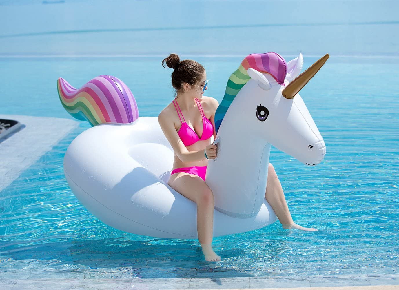 Jasonwell Giant Inflatable Unicorn Pool Float Floatie Ride On with 