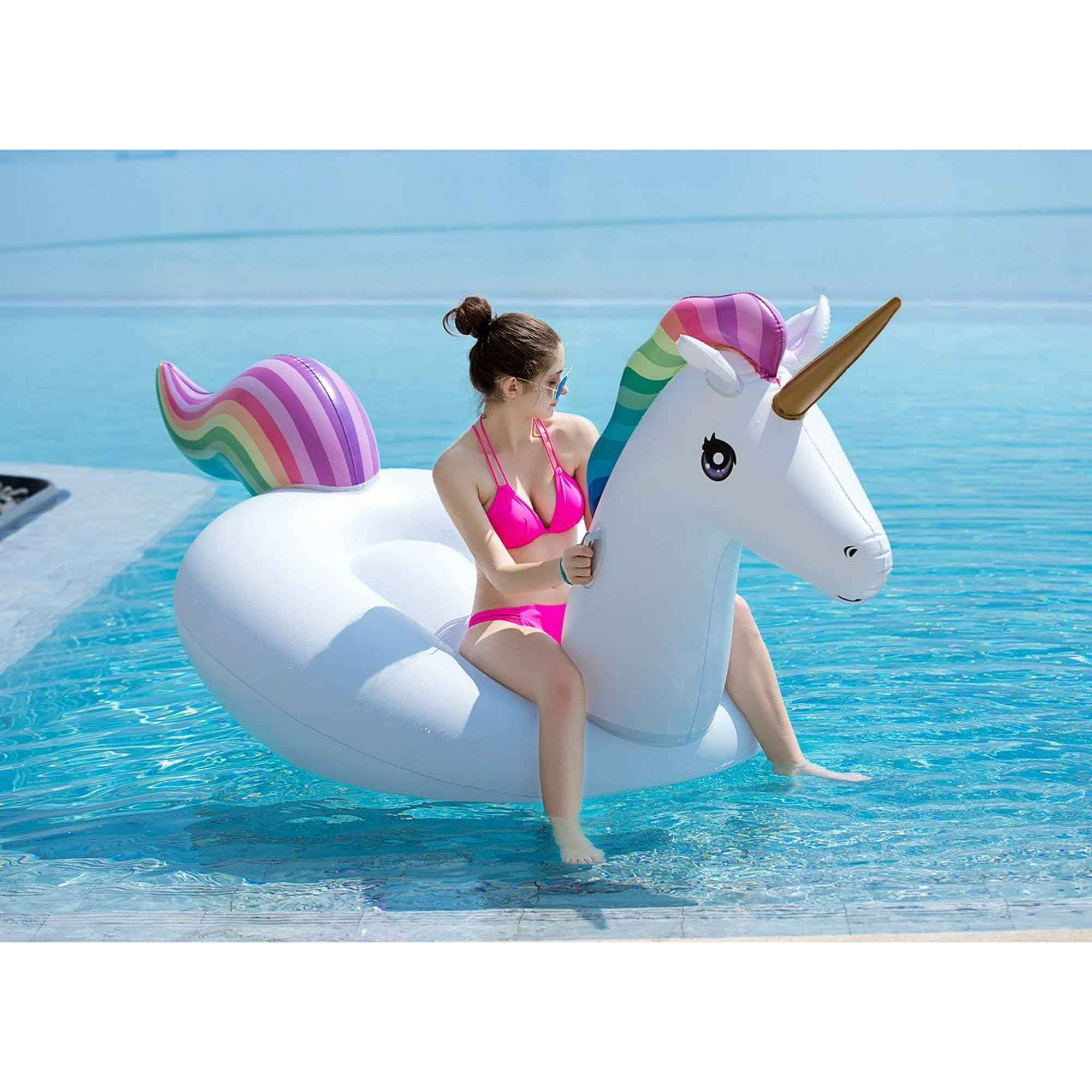 HHHC Inflatable Unicorn Pool Float Floatie Ride On with Fast