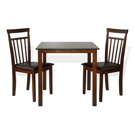 SK New Interiors Dining Kitchen Set of 3 Square Table and 2 Classic Wood Warm Chairs, Dark (Sk Ii Best Seller)