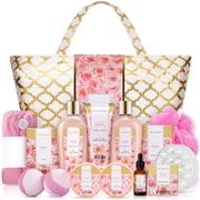 Spa Baskets Gift Sets for Women - 15 Pcs Rose Luxury Bath Relaxing Home Spa Kit Birthday Gifts with Tote Bag for Mom