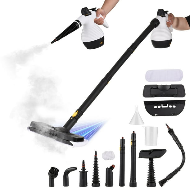 Limpiador a vapor de mano multiusos 1000 W, 3 barras, limpiador a vapor presurizado portátil de alta temperatura con bloqueo de seguridad y kit de 15 accesorios para eliminar suciedad, mugre y grasa,