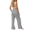 thumbnail image 4 of Admvng Women's Cotton Pants Elastic Waist Summer Casual Straight Leg Trousers with Pockets, 4 of 9