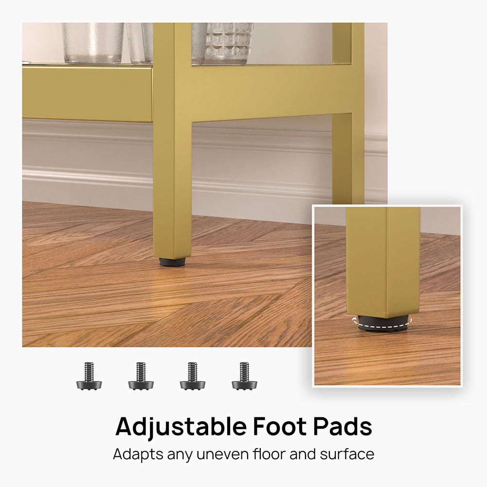 Resenkos Console Table with 3 Tiers, 35” Hallway Entryway Table with Metal Frame, Open Sofa Table with Tempered Glass for Living Room, Entrance, Yellow Resenkos Console Table with 3 Tiers, 35” Hallway Entryway Table with Metal Frame, Open Sofa Table with Tempered Glass for Living Room, Entrance, Yellow