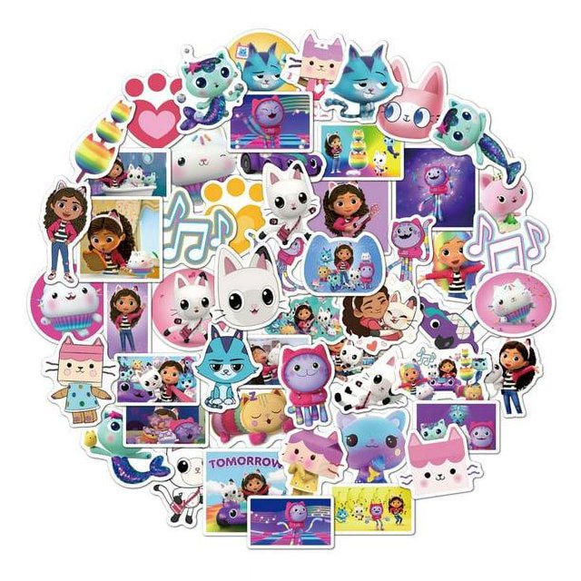 54 pcs Cartoon Gabby's Dollhouse Stickers Cute Decals For Laptop Fridge Phone Skateboard Water Bottle Sticker Kids Girls Toy