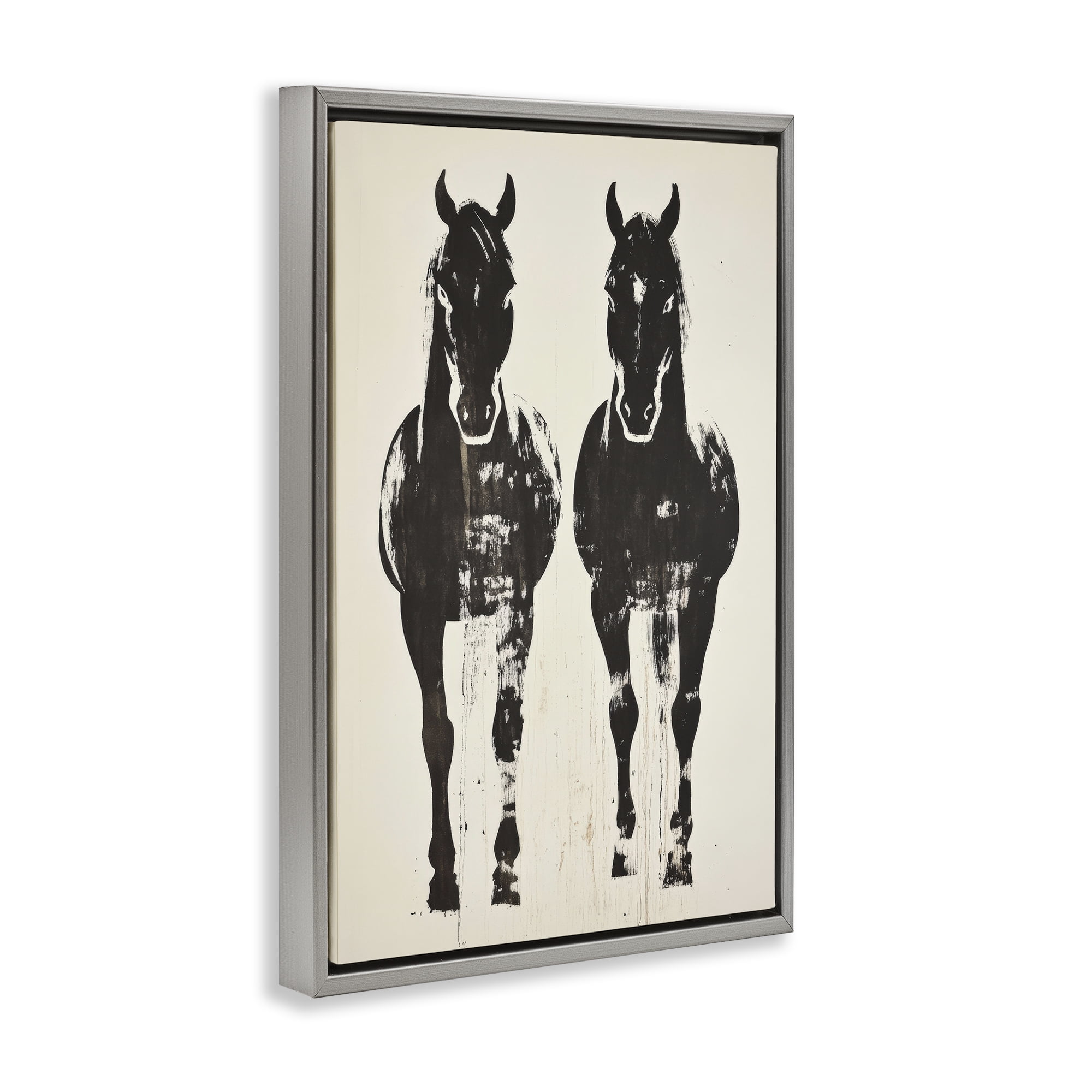 Stupell Industries Silhouetted Horse Couple Gray Framed Floater Canvas Wall Art, design by Petal Prints Design