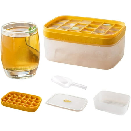 

Silicone Ice Cube Tray with Lid - Flexible Reusable Ice Cube Tray with Storage Bin Stackable Flexible Ice Cube Mold Ice Bucket for Chilling Whiskey Beer Coke Coffee