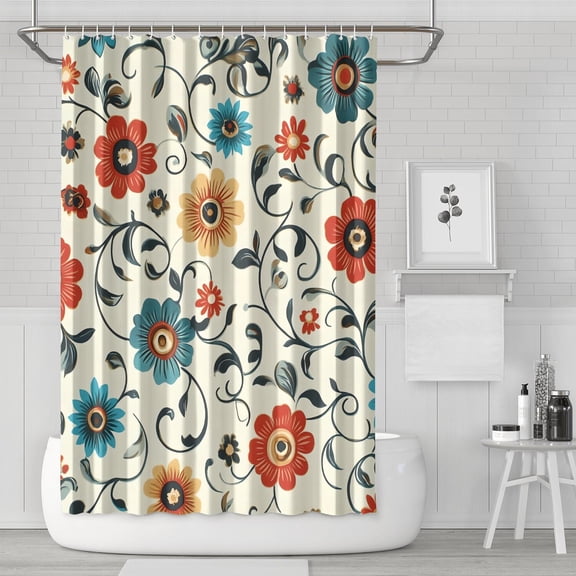 Waterproof Beautiful Colorful Floral Shower Curtain 72x72 Inch Boho Style Polyester Unique Shower Curtain for Bathroom Hotel Home Decor with 12 Plastic Hooks