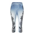 thumbnail image 4 of Brnmxoke Women's Fake Denim Capris Lace Hem Floral Cropped Jeans Skinny Capri Leggings Plus Size Stretch Tights Short Pants 2025 Blue,XXXXL, 4 of 4