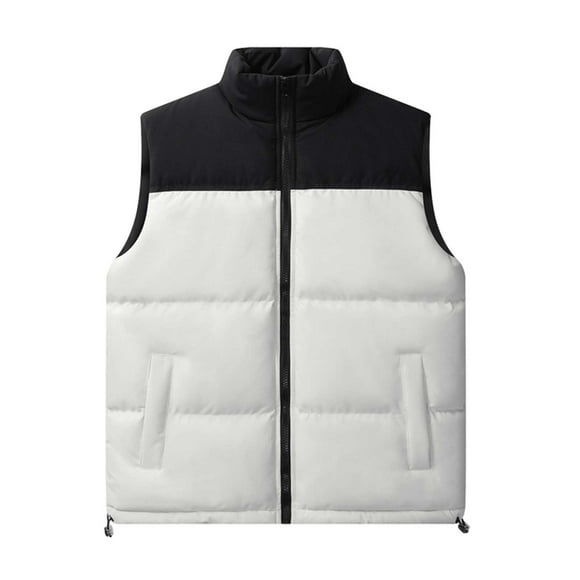 JHLZHS Black Denim Jacket Mens Fall and Winter Colorblocking Vest Shoulders Stand up Collar Zipper Double Pocket Undershirt Jacket Down Jacket Horse Jacket Mens Work Jacket 1006