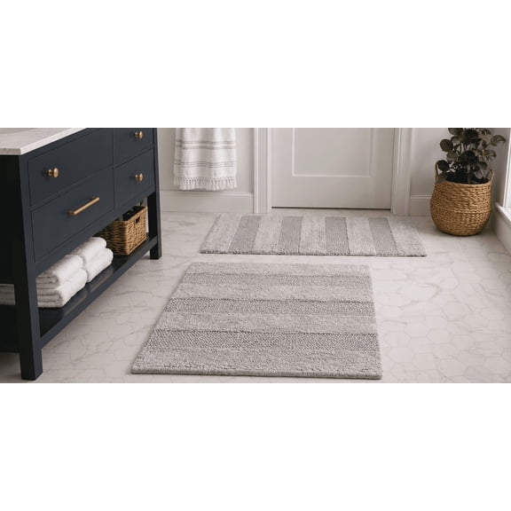 Safavieh Harper Contemporary Striped Steel Gray Cotton Bath Rug, 1'-8" x 2'-8" (Set of 2)