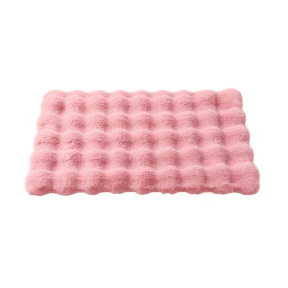 Pet Bed Mat, Ultra Soft Plush Pink Fluffy, 1 Piece Cozy Bubble Texture 23.6 inch x 15.7 inch, Warm Sleep Rest Pad for Small Medium Dogs Cats Indoor Kennel Cage Couch Floor Use