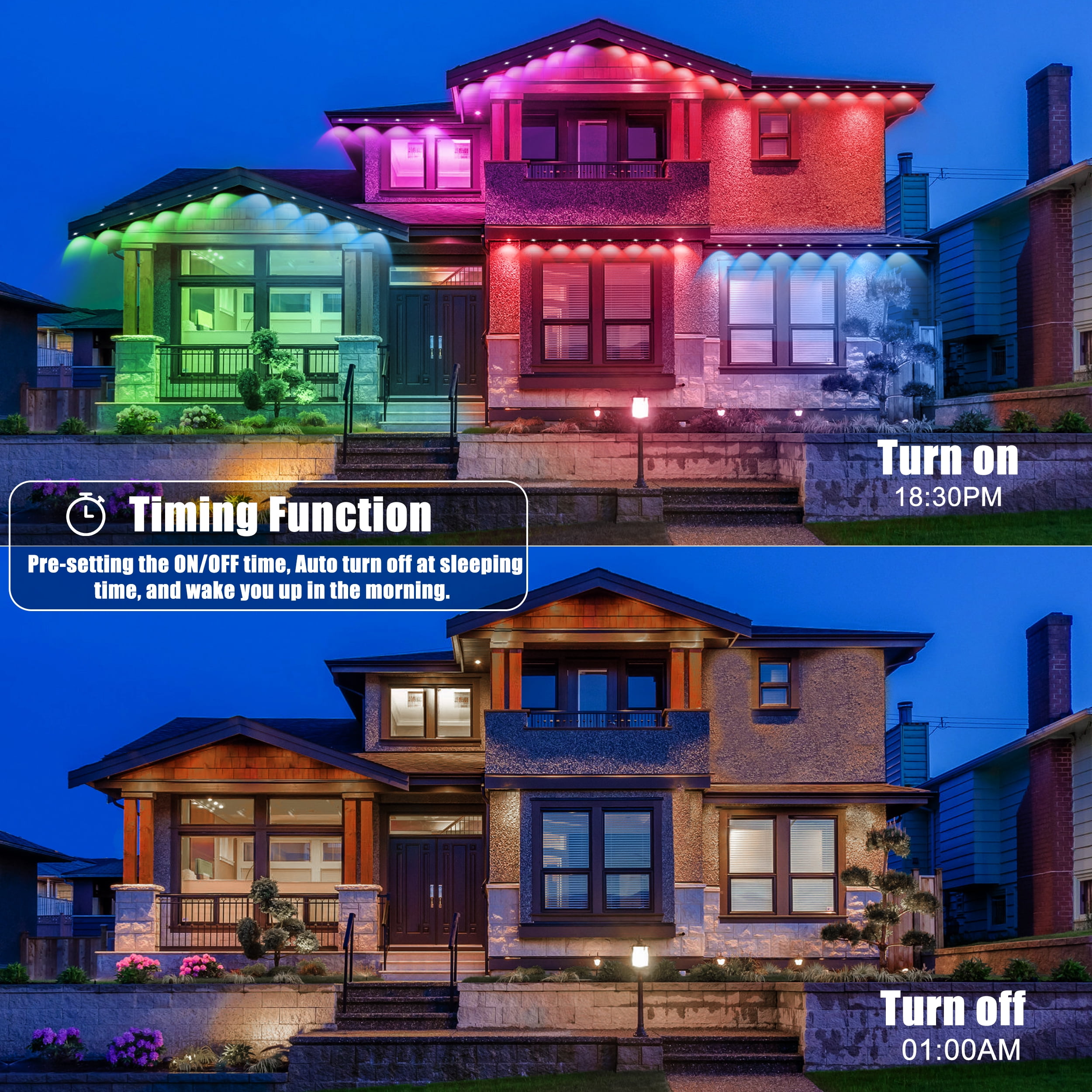 Permanent Outdoor Lights, 50ft 30LEDs Smart RGB Eaves Lights with App Control, IP67 Waterproof for Christams, Patry, Outdoor Decorations