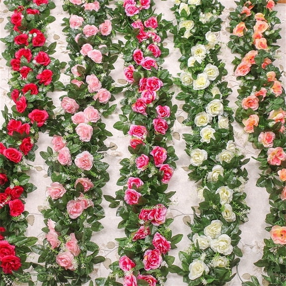 9 Heads Artificial Rose Vine Garland Faux Floral Vine for Indoor Living Room Wall Pipe Home Garden Decor,Realistic Artificial Flowers,Artificial flowers仿真花