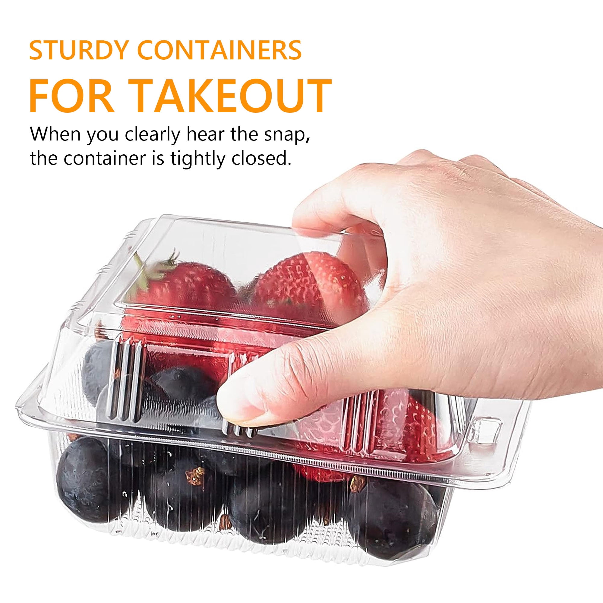 Tripumer 100 PCS Clear Plastic Food Containers Square Hinged Takeaway Containers Disposable Cake Containers with Lids Stackable Lunch Boxes Suitable for Salads Pasta Sandwiches Cookies