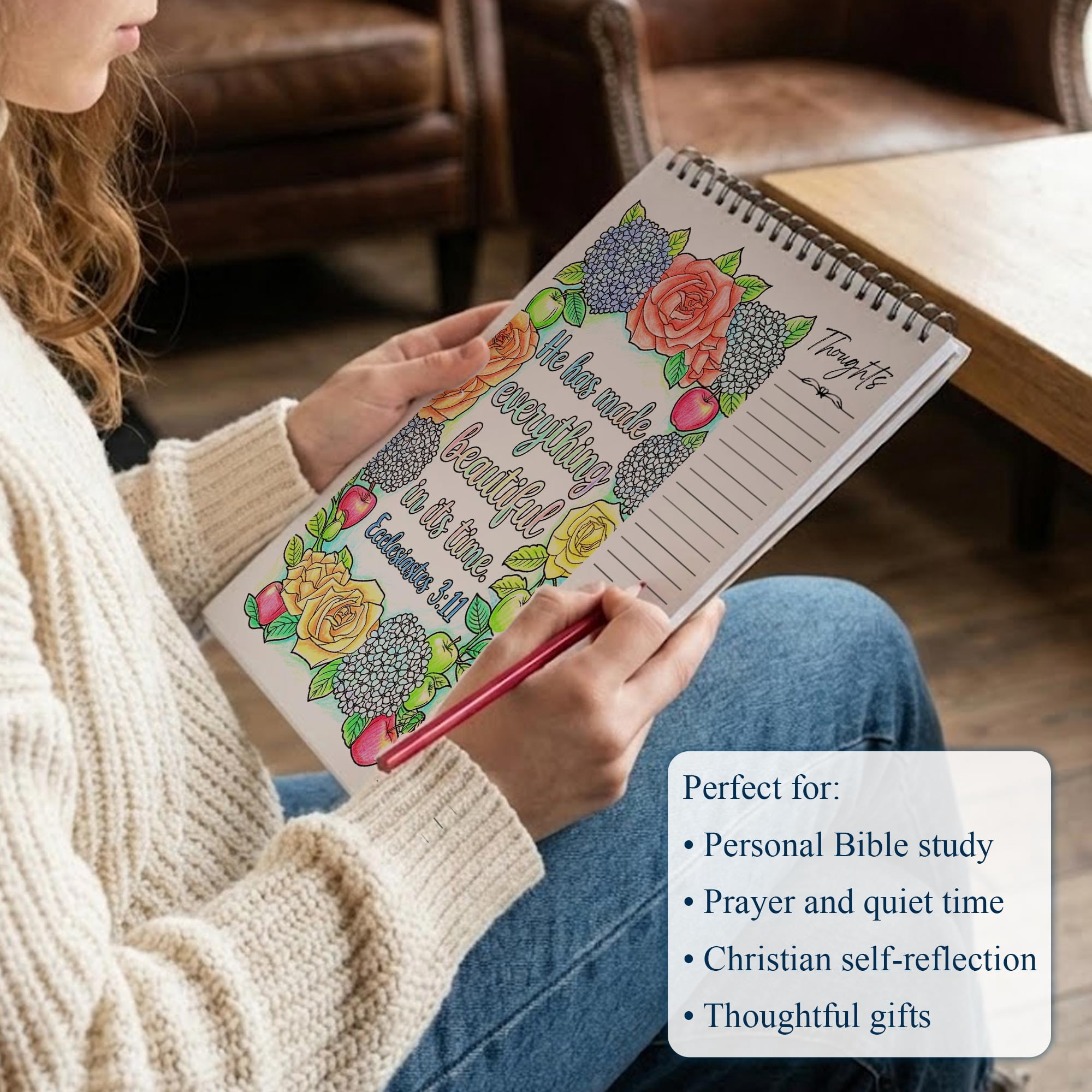 Bible Verse For Girls Coloring Book for Adults, 30 Minimalist Scripture Art Pages with Reflection & Prayer Space, Spiral Bound, A4 or A5 Softcover or Wood Cover