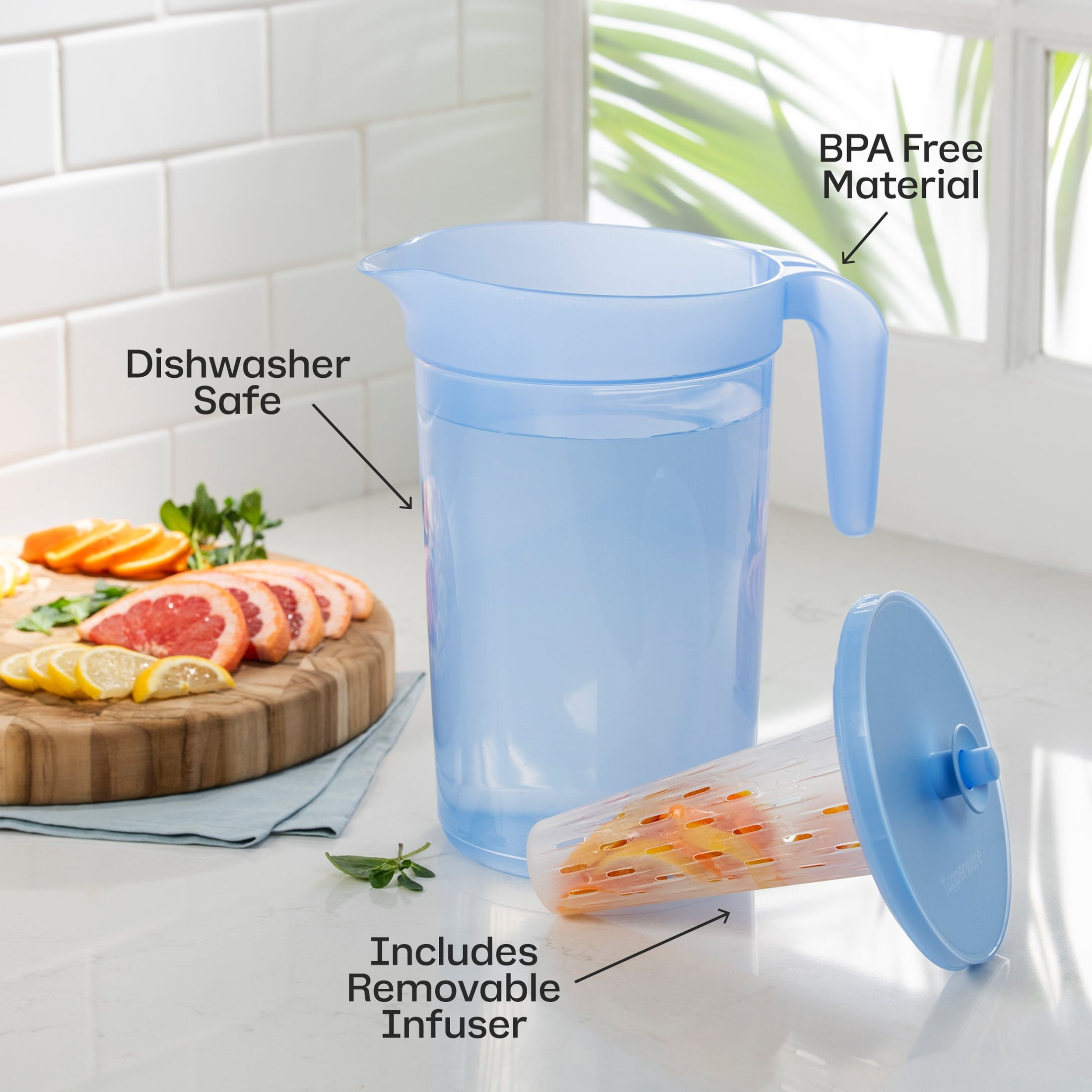 Tupperware Ilumina 1-Gallon Pitcher with Lid and Infuser, Blue