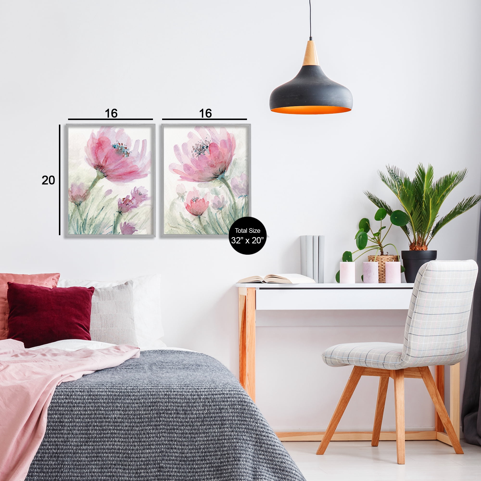 Stupell Industries Speckled Flower Stamens 2 Piece Gray Framed Giclee Art Set, design by Patti Bishop