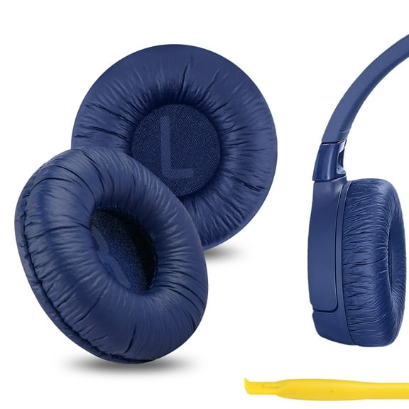 Geekria QuickFit Leatherette Replacement Ear Pads Compatible with JBL JR 300/ 300BT, T450BT, T500BT, Tune 500/ 500BT/ 510BT/ 520 Headphones, Ear Cushions with Video Guide (Blue)