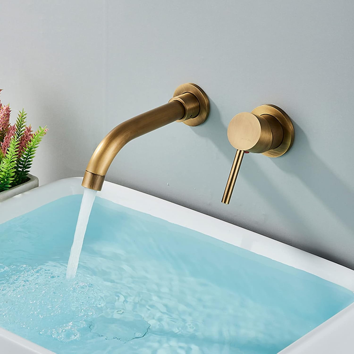 Wall Mounted Bathroom Faucet Antique, Solid Brass, 360 Swivel Spout Sink Faucet, 2-Hole Single Handle Bathroom Sink Faucets, Split
