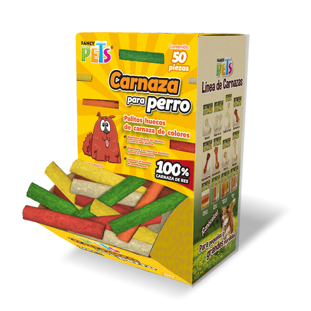 PALITOS HUECOS DE CARNAZA DE COLORES CAJA 50 PZ