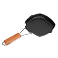 thumbnail image 1 of Portable Folding Non Stick Frying Pan With Wooden Handle, Durable Cast Iron Material, Easy To Clean, Safe Coating, Oil Leakage Nozzle Design For Camping And Cooking, 1 of 8