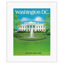 Washington D.C. - The White House Fountain - United Air Lines - Vintage Travel Poster by M. Sauck - Fine Art Rolled Canvas Print 11in x 14in