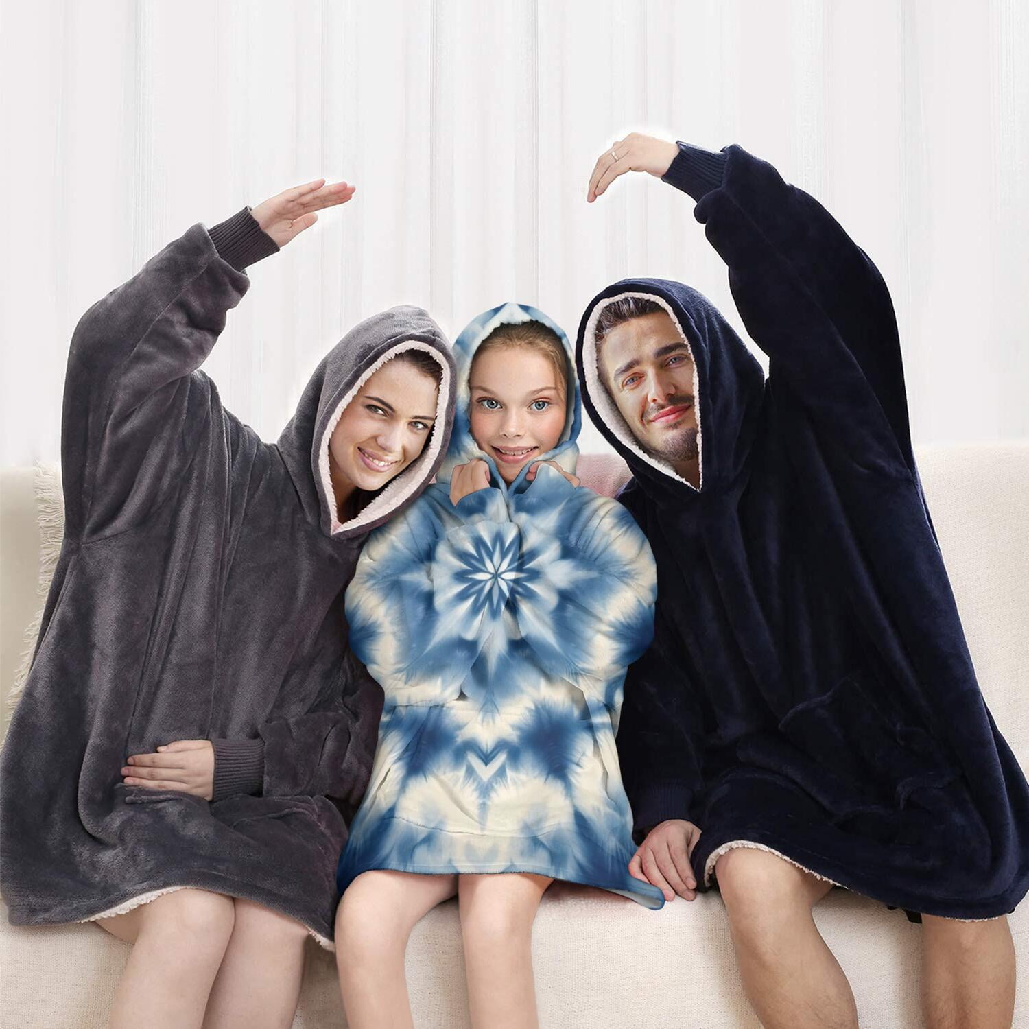 Indigo Tie Dye Star Blanket Hoodies for Kids 6-13YR Oversize Wearable Blanket Hoodies for Boys Girls Teens