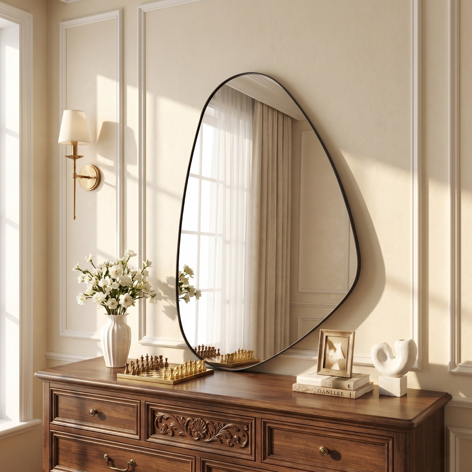 Gleamira 20"x30" Irregular Wall Mirror Asymmetrical Vanity Mirror Wall Decor Mirror, Black