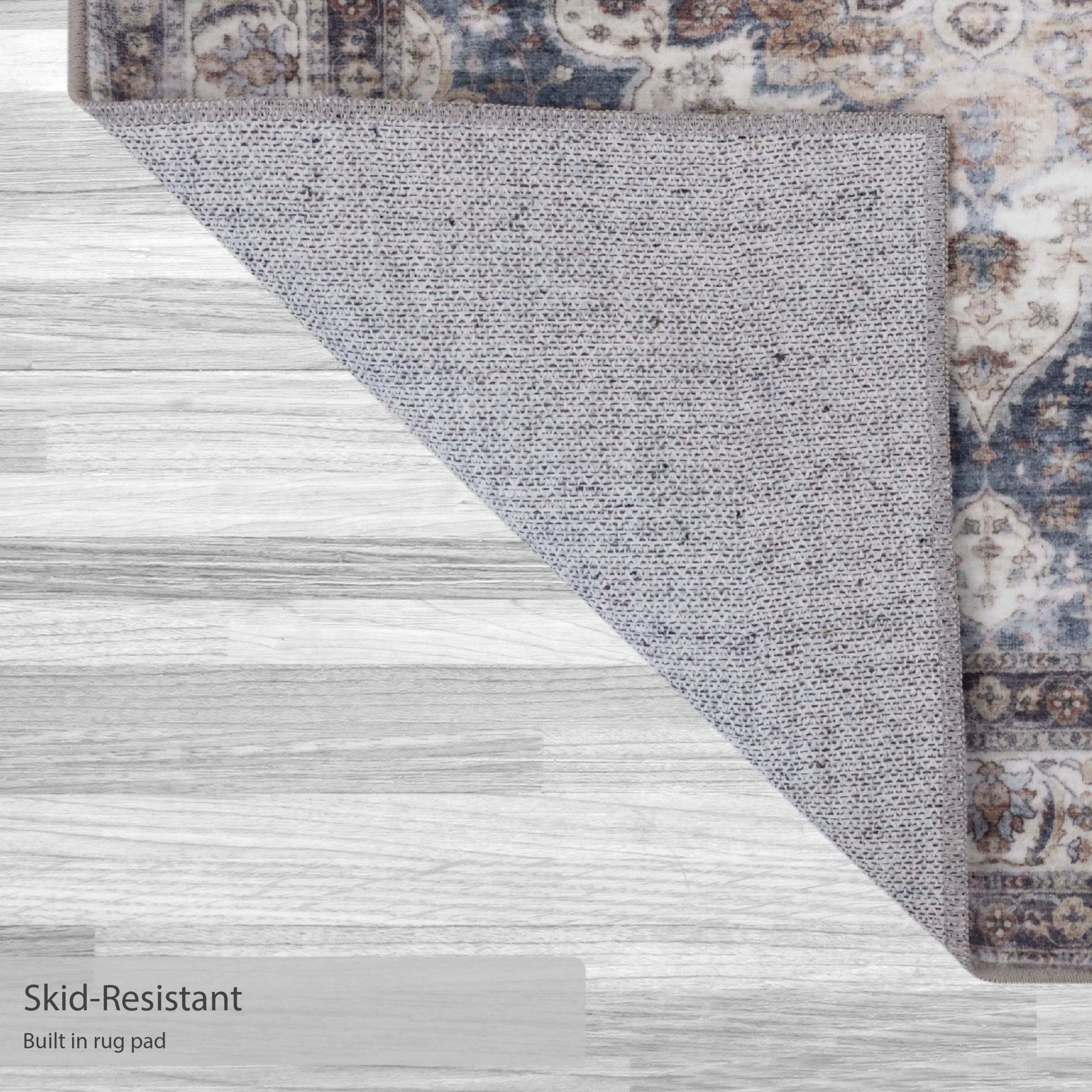 Washable Skid-Resistant Area Rug Geometric Navy/Cream 8' x 11'