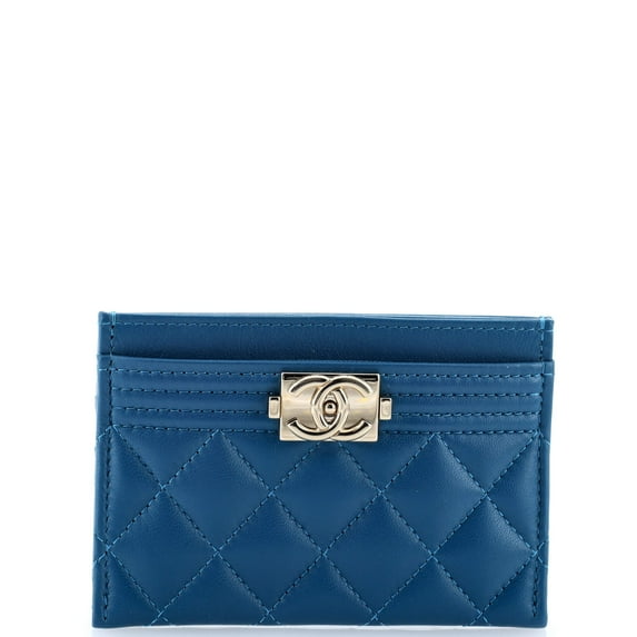 Pre-Owned CHANEL Boy Card Holder Quilted Lambskin By Rebag