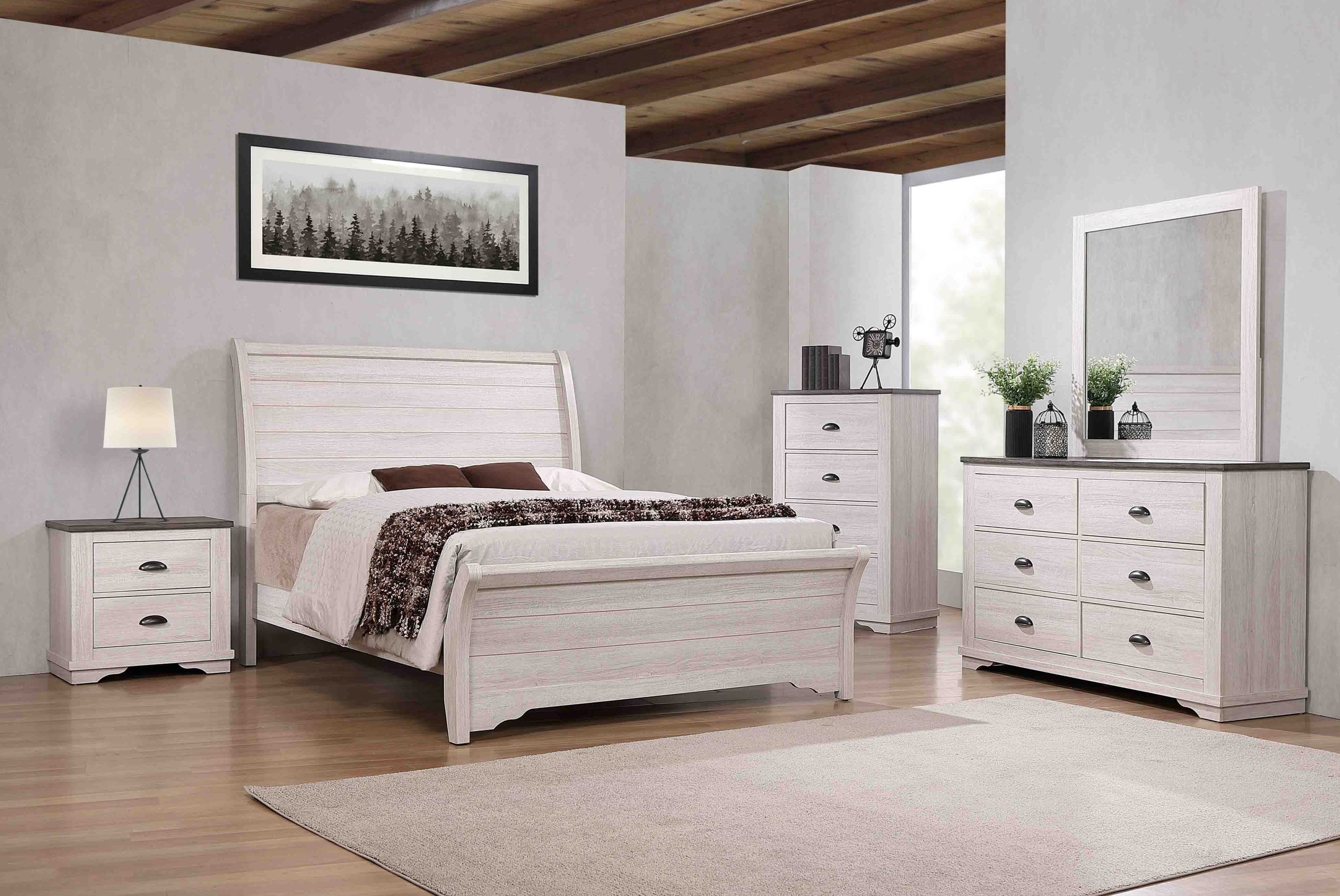 Transitional Style 5 Piece Queen Size, White Panel Bed Set, Dresser, Mirror, Nightstand, Elegant Look Furniture - image 1 of 6