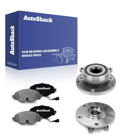 AutoShack Front Ceramic Brake Pads Wheel Hub Bearing Assemblies with ABS | Replacement for 2020-2022 Volkswagen Passat | 6-PC
