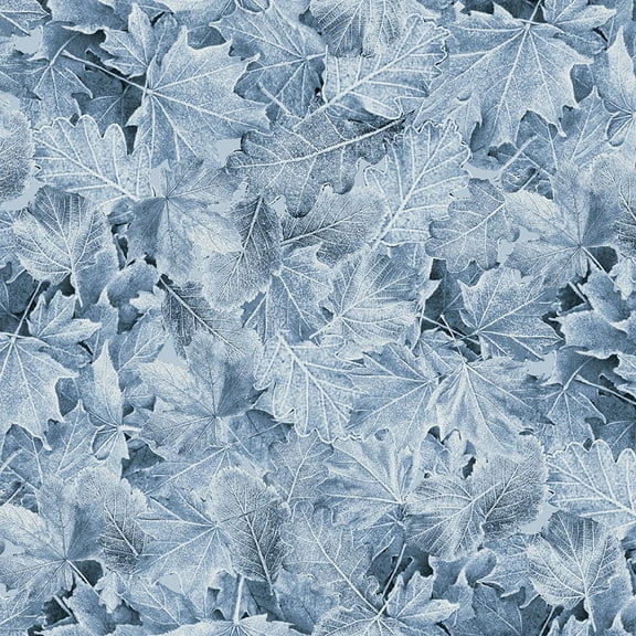 Timeless Treasures Winter Hike Icy Fallen Leaf Collage Blue 100% Cotton Fabric sold by the yard