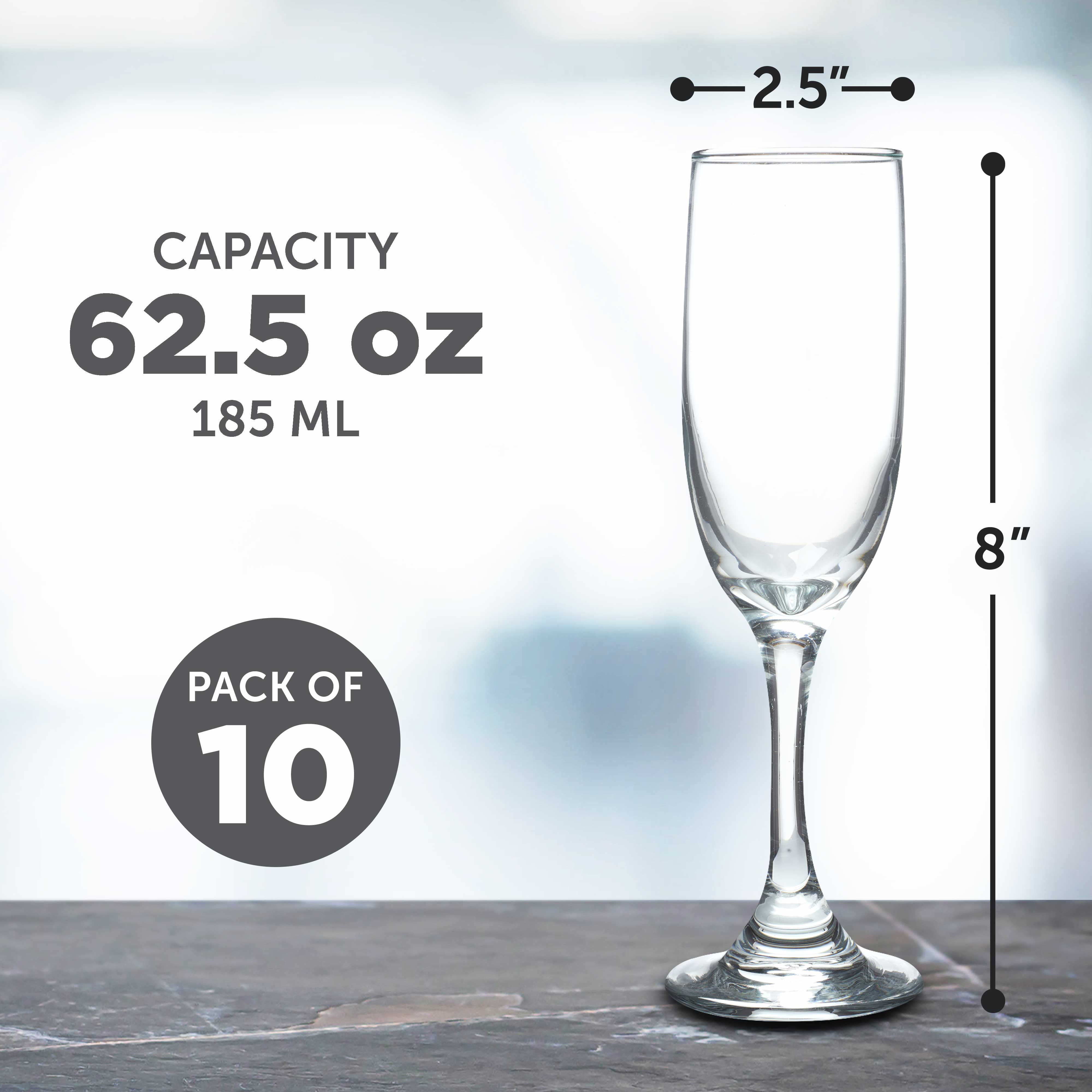 Champagne Flute 6.25 oz. Set of 10, Bulk Pack - Great for Cocktails, Weddings, Party Favors - Clear