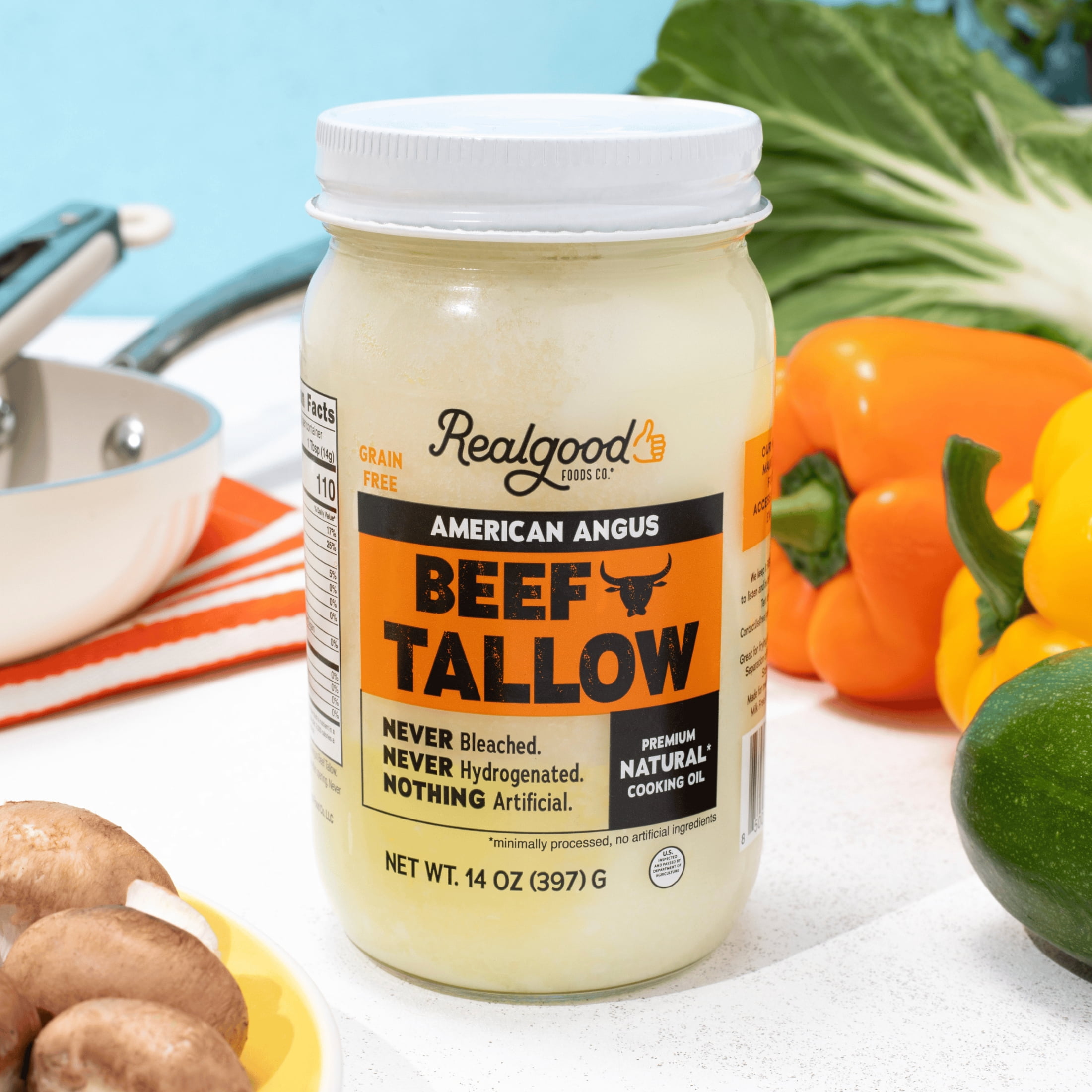 Real Good Foods Co. American Angus Beef Tallow Oil, 14oz Glass Jar
