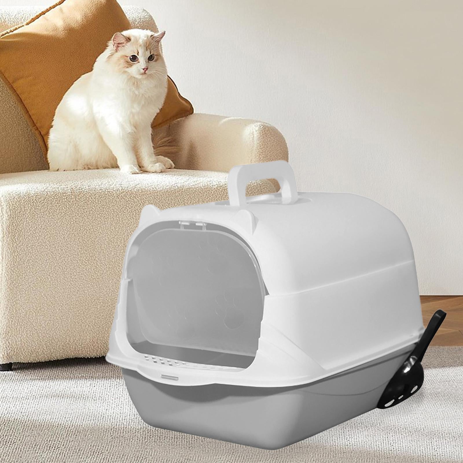 Hooded Cat Enclosed Cat Toilet Reusable Detachable Pet Handheld Gray