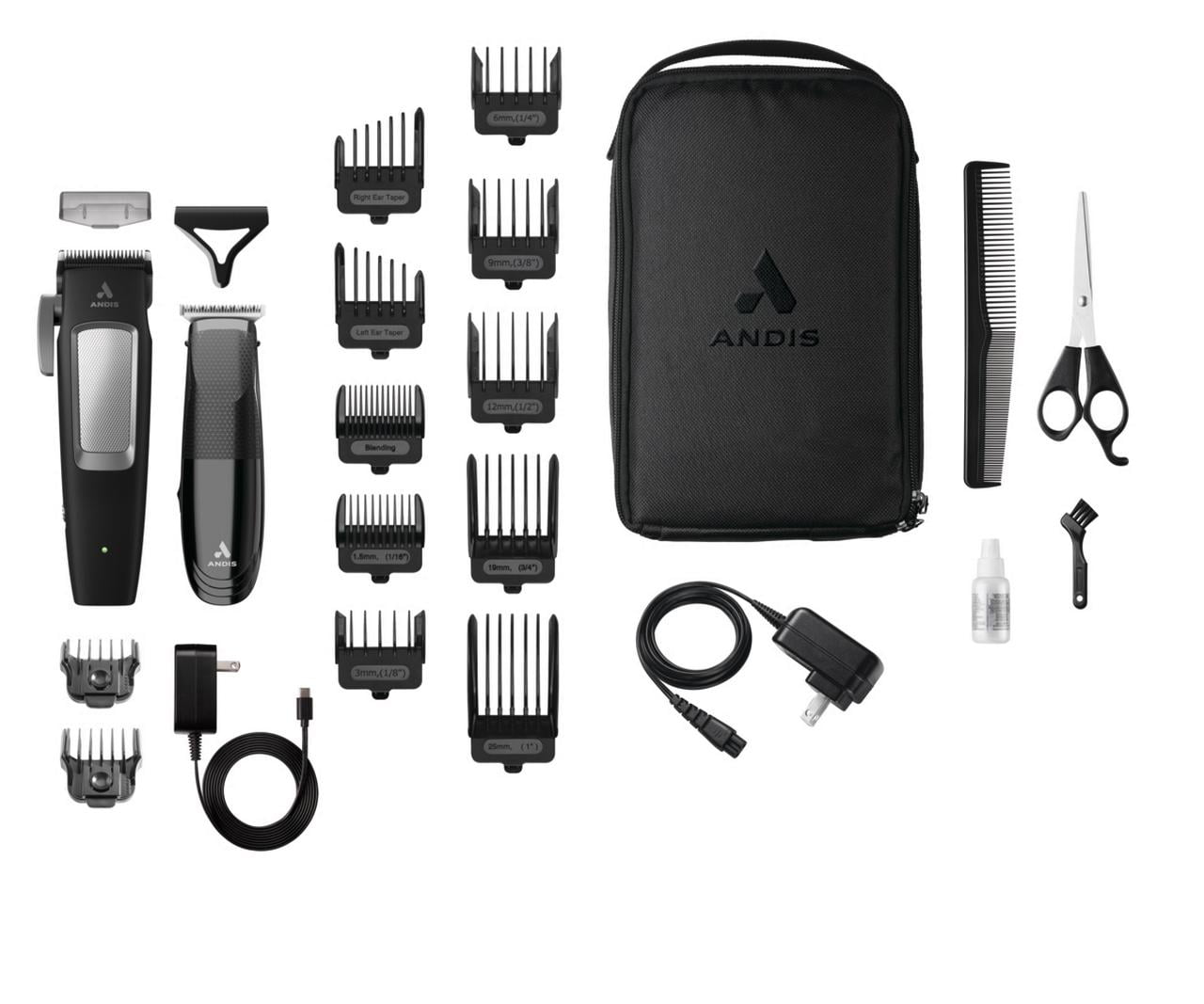 Andis inCRED Cordless Clipper & Cordless T-Blade Trimmer Kit, Lithium 23-Piece Kit, Black/Silver