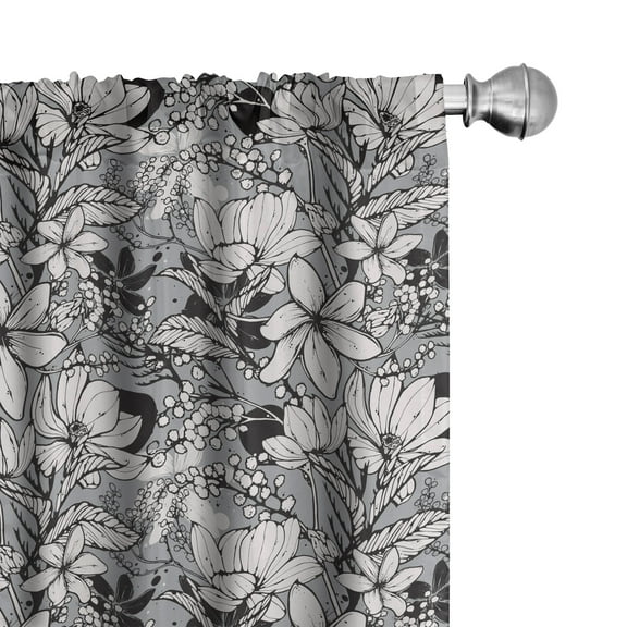 Ambesonne Floral Curtains, Frangipani Mimosa Lotus, Pair of 28"x63", Black White Pale Grey