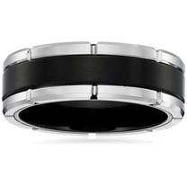 Sapphire Tungsten and Titanium 8mm Etched Design with Black Center Band Comfort Fit Wedding Bands Rings for Men, Size 11.5
