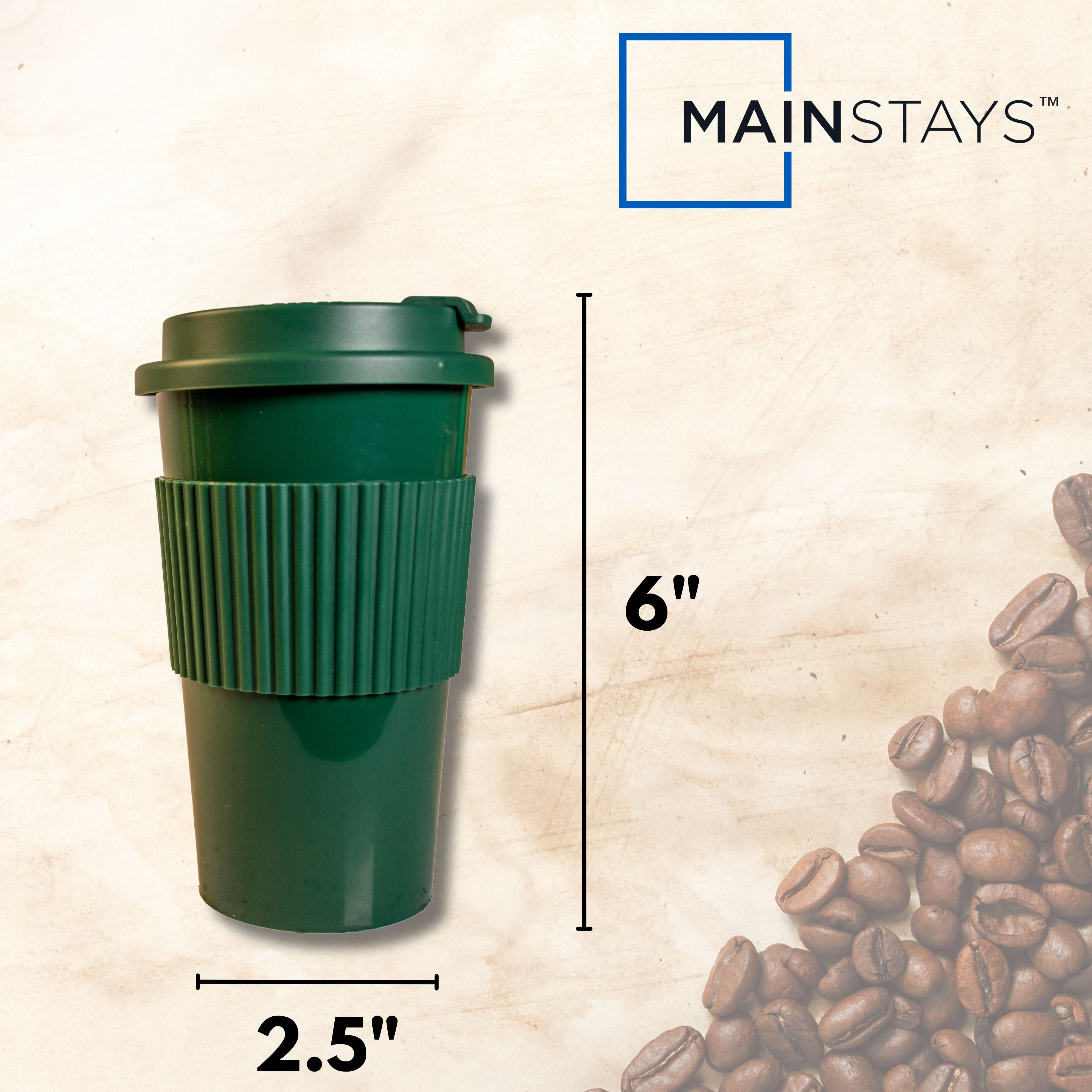 Mainstays 18oz Plastic To Go Coffee Tumbler, Green Perfect for Your On-The-Go Beverages