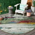 thumbnail image 2 of SAFAVIEH Barbados Olivera Abstract Indoor/Outdoor Area Rug, Green/Blue Purple, 6'6" x 6'6" Round, 2 of 11