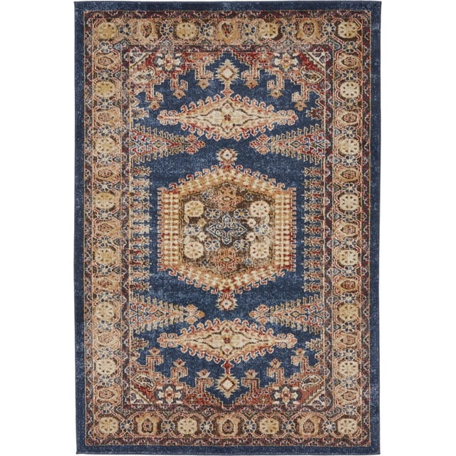 Unique Loom Utopia Geometric Vintage Rug 4' x 6' Rectangle Navy Blue/Brown