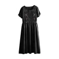 thumbnail image 5 of QUNYINEY Long Dresses for Women Short Sleeve Embroidered Cotton Linen Floral A Line Dress Casual Crew Neck Summer Loose Fit with Pockets Dresses, 5 of 8